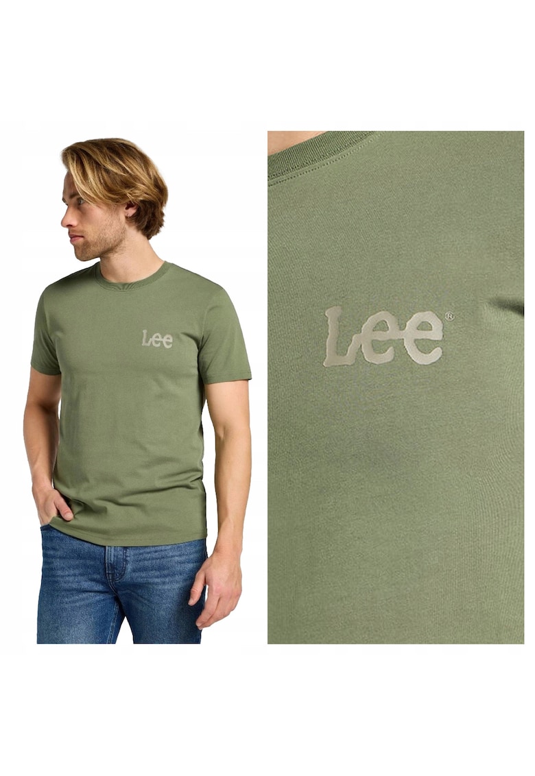 Tricou Barbati - Wobbly Lee Tee - Regular Fit - Maneca Scurta - Decolteu Rotund - Cu Logo - Bumbac - Design Clasic - Verde - Verde