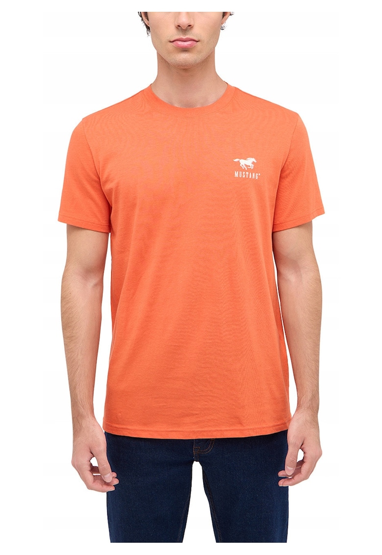 Tricou Barbati - Style Austin - Regular Fit - Maneca Scurta - Decolteu Rotund - Cu Logo - Bumbac - Design Clasic - M INTL - Portocaliu