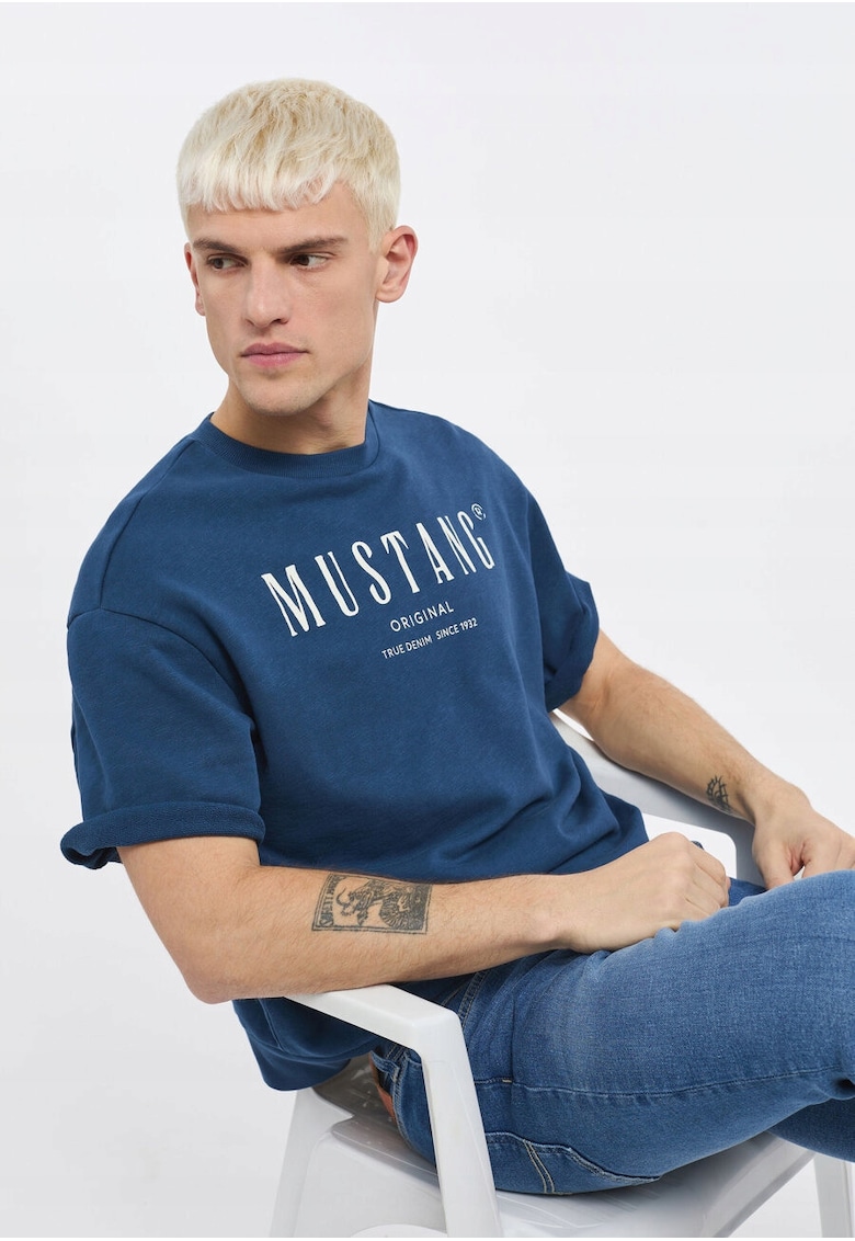 Tricouri Barbati - Ben Crewneck - Regular Fit - Cu Logo - Maneci Scurte - Clasic Design - Bumbac - Decolteu Rotund - M INTL - Albastru