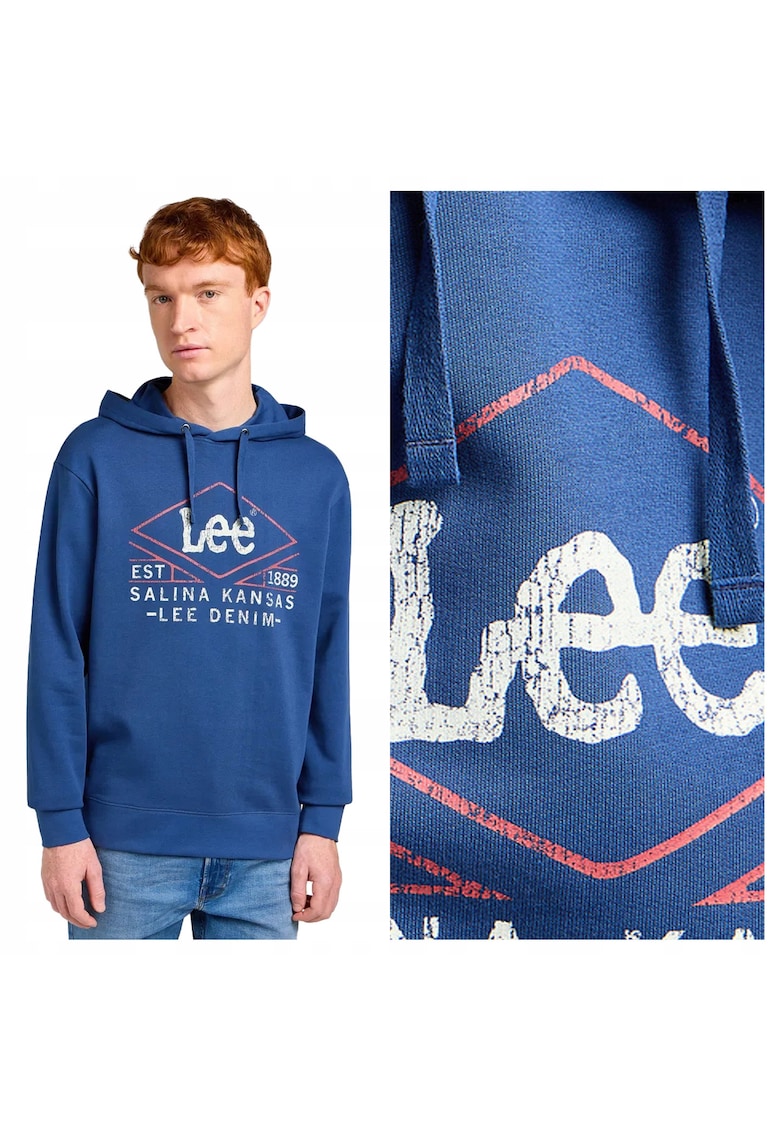 Hanorac Barbati - Lee Hoodie - Regular Fit - Cu Gluga - 1 Buzunar - Maneci Lungi - Bumbac - Fara Inchidere - XL INTL - Albastru