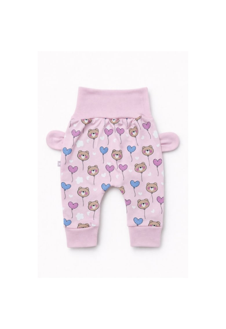Pantaloni bebe roz cu ursuleti si inimioare - bumbac