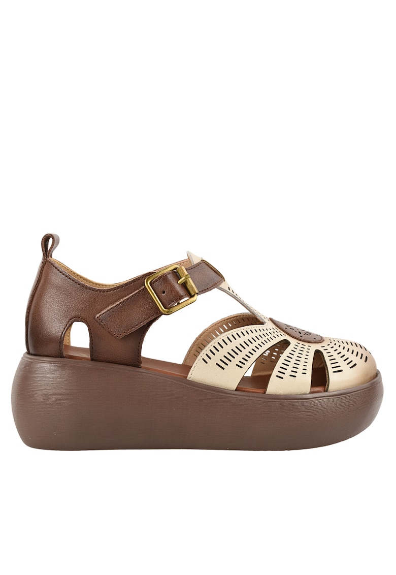 Sandale casual - dama - 10682 crem - piele naturala - Maro