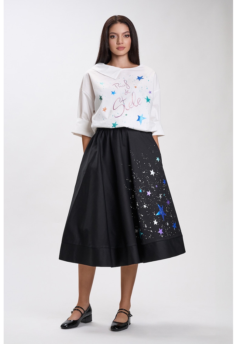 Fusta neagra midi pictata manual Celestine