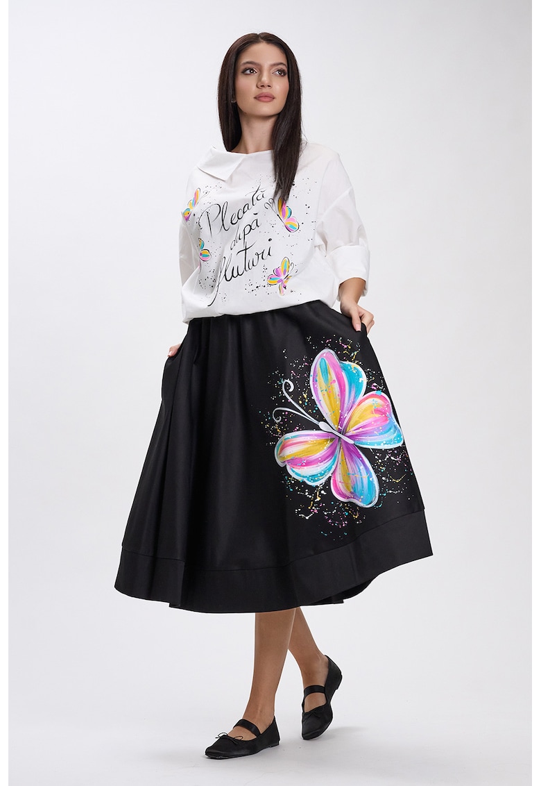 Fusta neagra midi pictata manual Rosalune