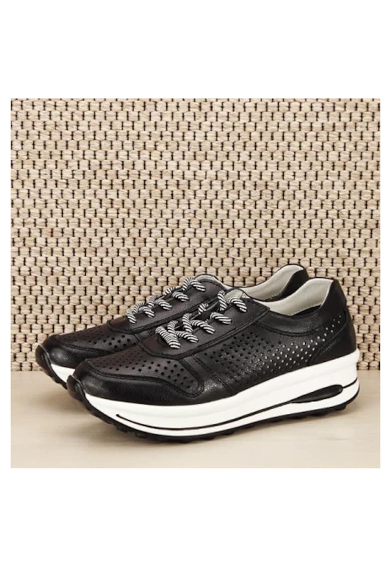 Sneakers piele naturala negru - perforat - Corina M4 7737 - Negru