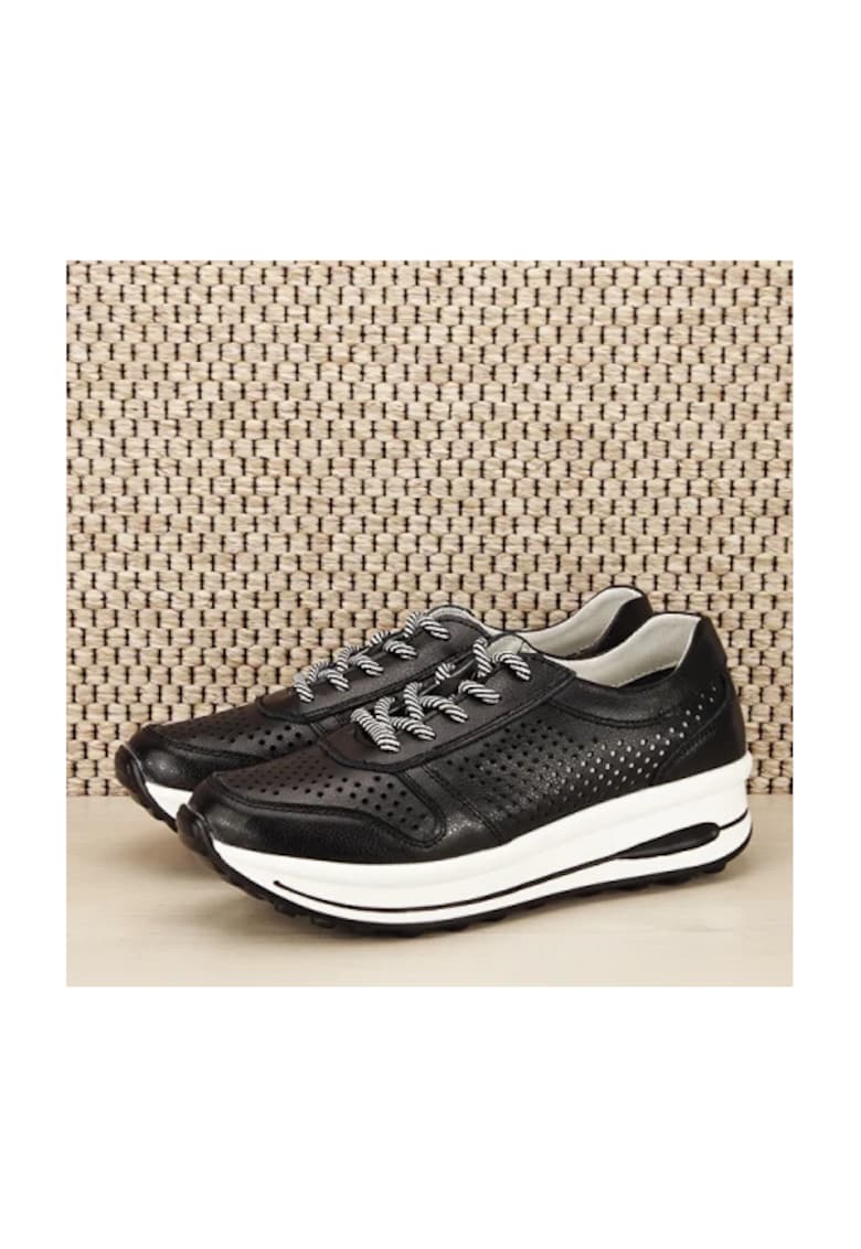 Sneakers piele naturala negru - perforat - Corina M4 7737 - Negru