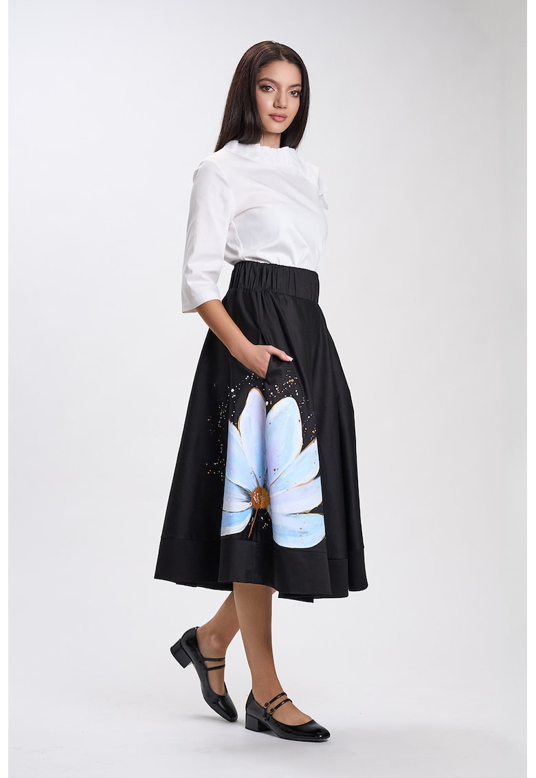 Fusta neagra midi pictata manual Zoralia