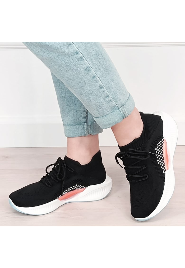 Sneakers negri tip soseta cu platforma 7561 M4 19464 - Negru