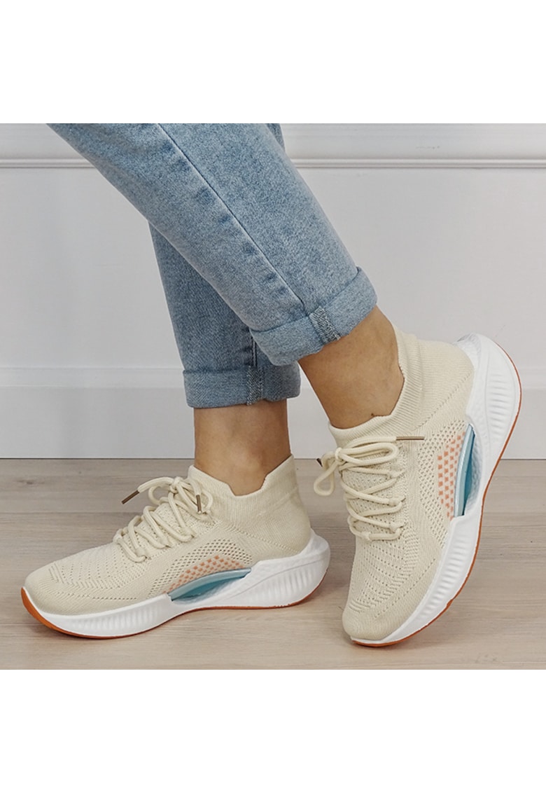 Sneakers bej tip soseta cu platforma 7561 M4 19470 - Bej