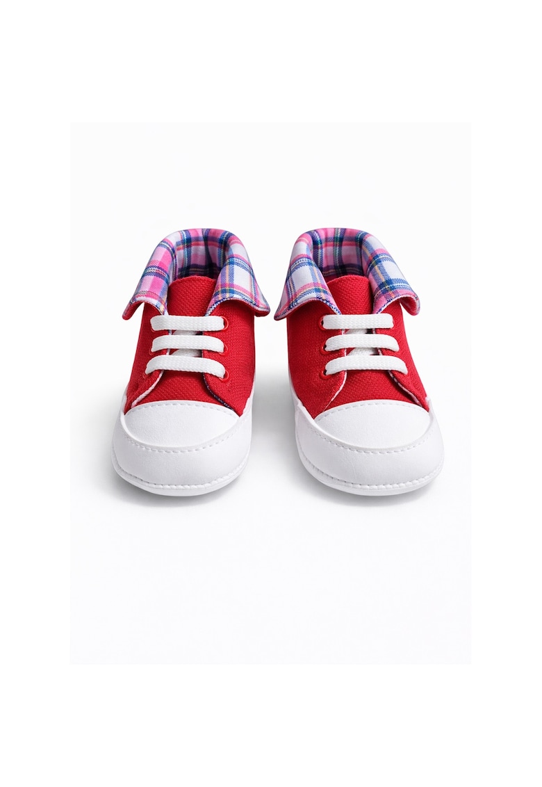 Tenisi bebelusi rosii cu siret talpa flexibila carouri stil sport casual