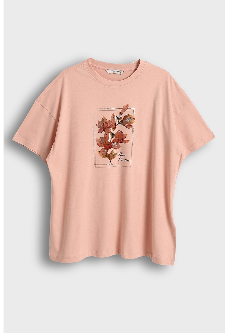 Tricou lejer cu imprimeu - Roz somon