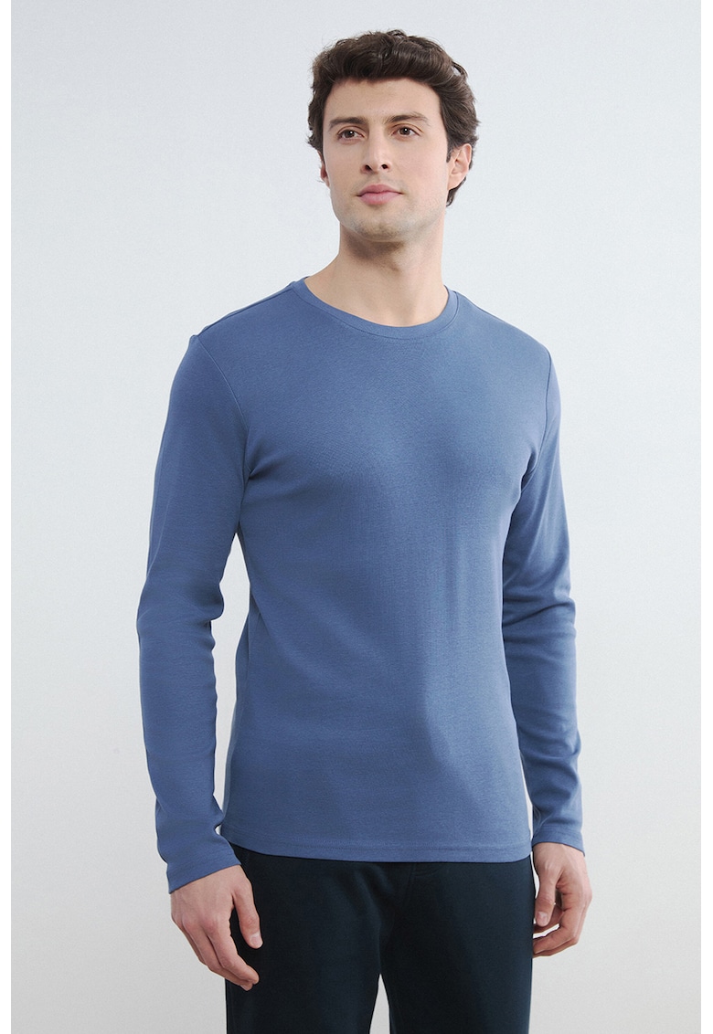 Bluza slim fit de bumbac - Albastru inchis