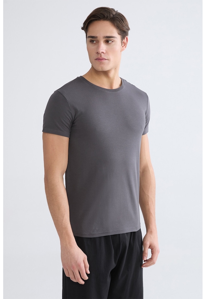 Tricou uni slim fit - Gri antracit