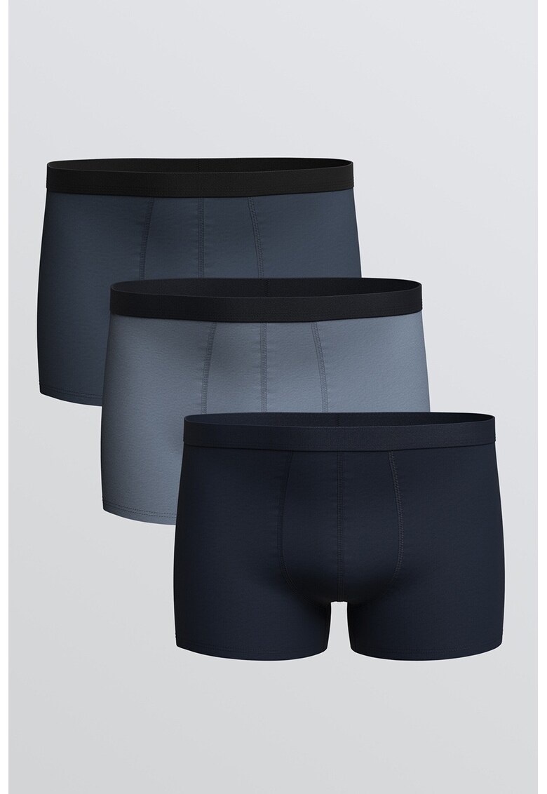 Set de boxeri cu model uni - 3 perechi - Gri/Bleumarin