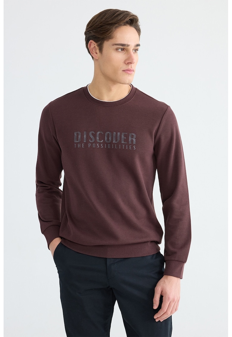 Bluza de trening cu croiala regular-fit si imprimeu text - Maro inchis