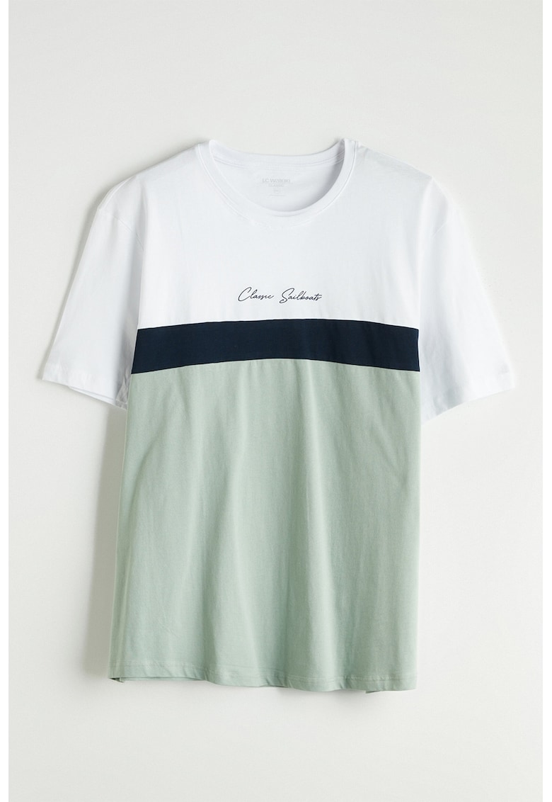 Tricou din bumbac cu model colorblock - Alb/Verde/Bleumarin