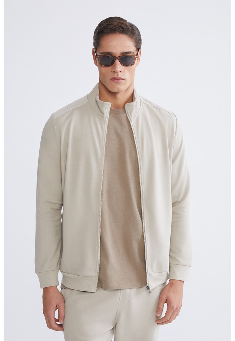 Bluza de trening cu fermoar si buzunare - Bej deschis