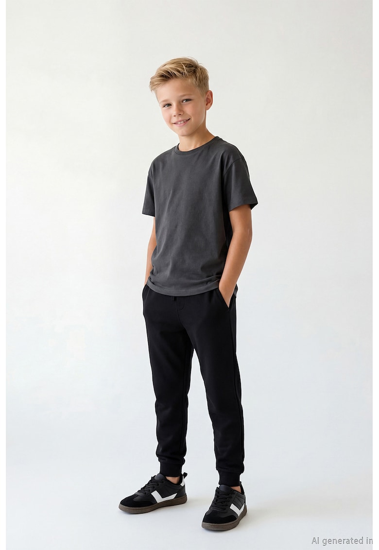 Pantaloni de trening cu croiala conica si talie ajustabila - Negru