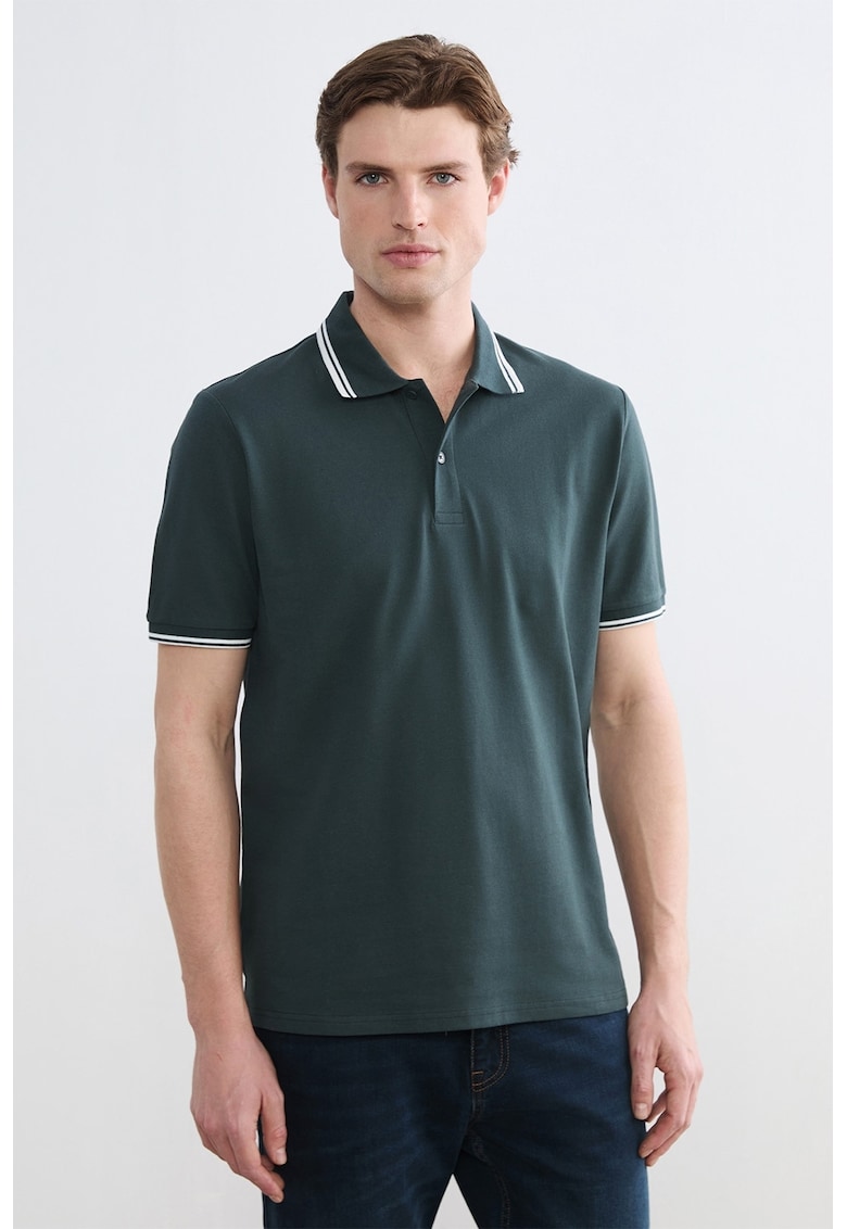 Tricou polo din amestec de bumbac - Verde inchis