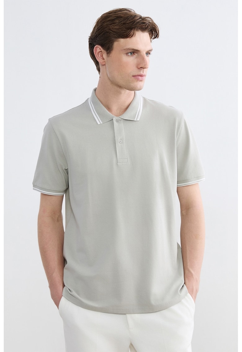 Tricou polo din amestec de bumbac - Gri deschis