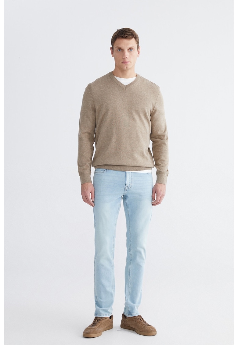 Blugi slim fit cu talie medie - Albastru deschis