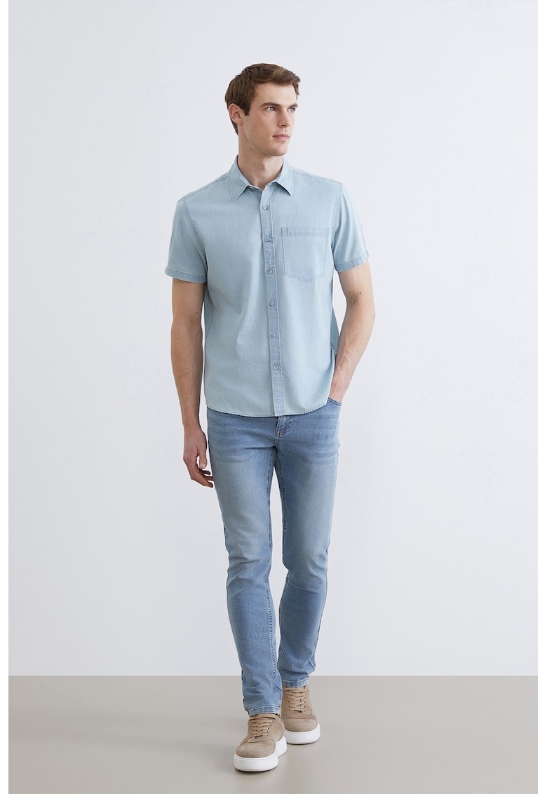 Blugi slim fit cu talie medie - Albastru pastel