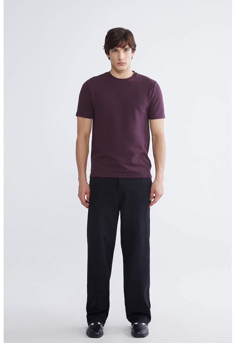 Tricou uni cu decolteu la baza gatului - Violet pruna