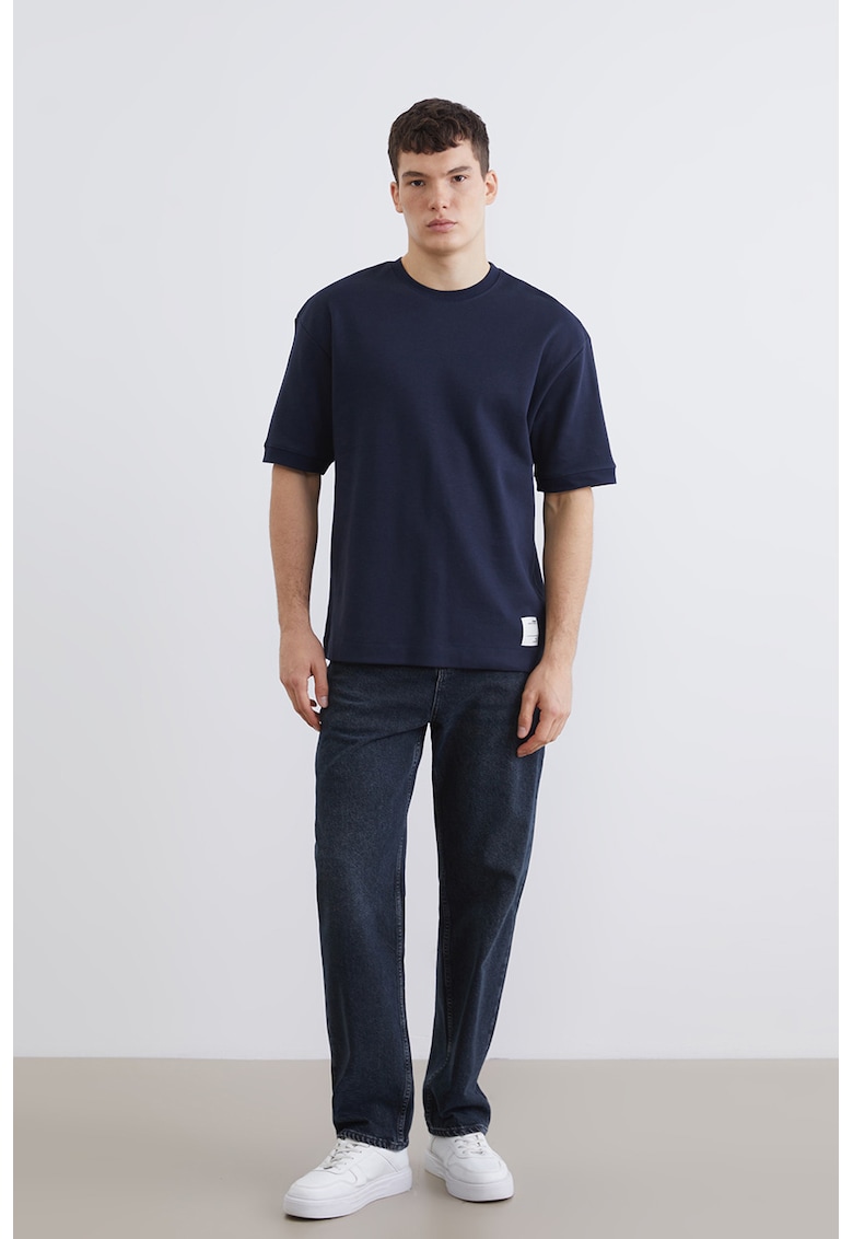 Tricou uni din amestec de bumbac - Bleumarin