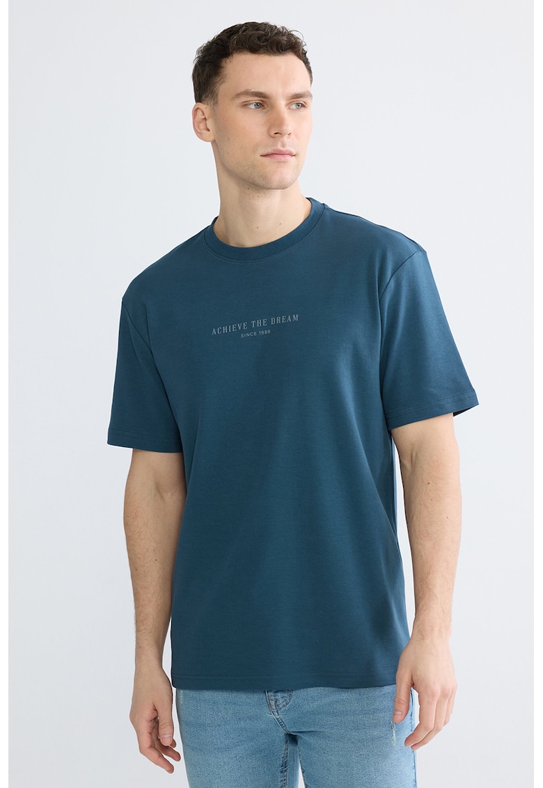 Tricou cu imprimeu text - Albastru petrol