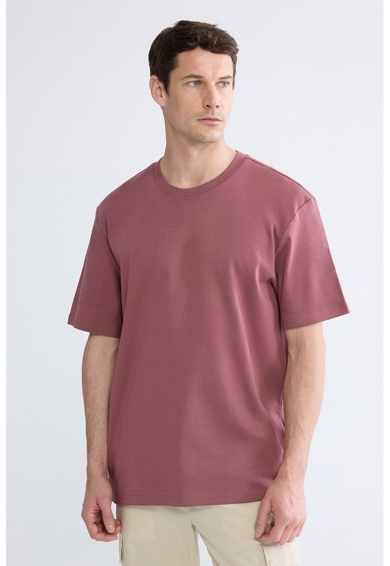 Tricou cu imprimeu text - Roz prafuit