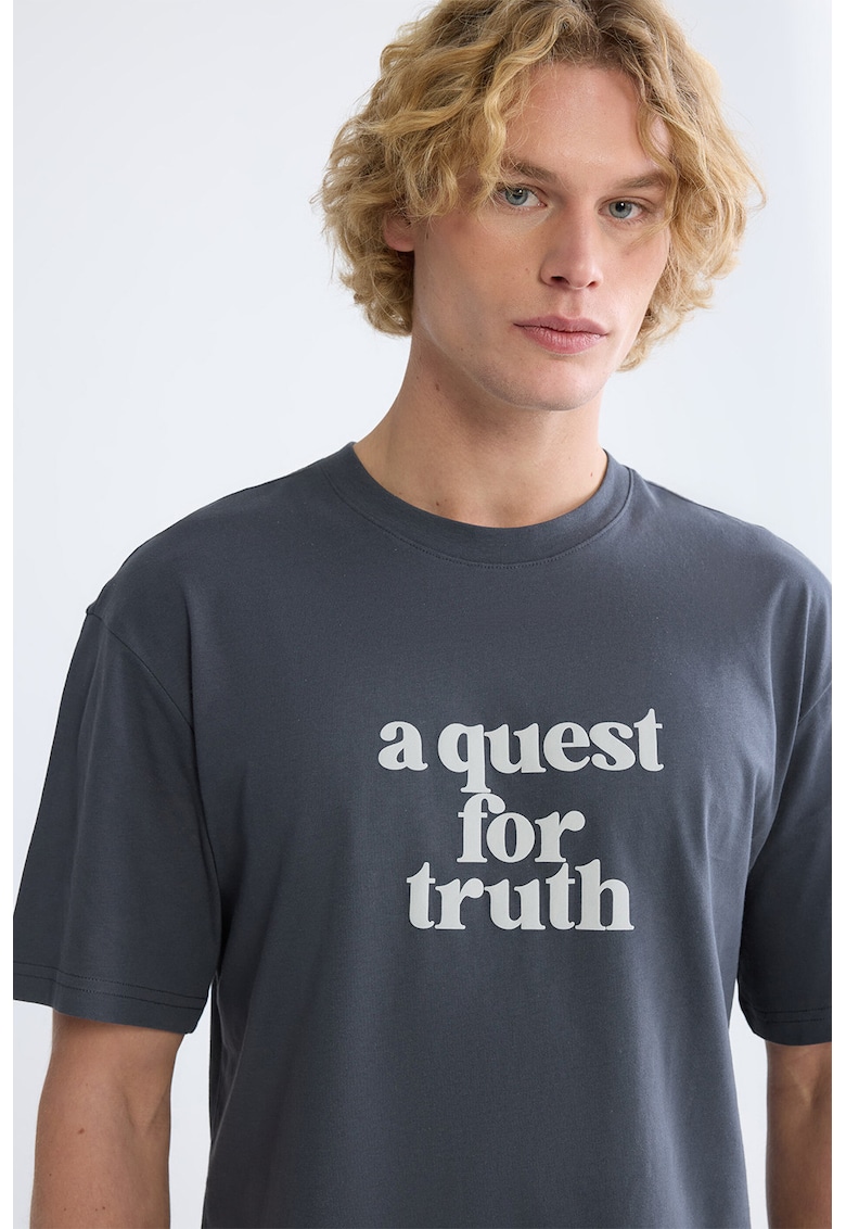 Tricou lejer din bumbac cu imprimeu - Gri inchis/Bej deschis