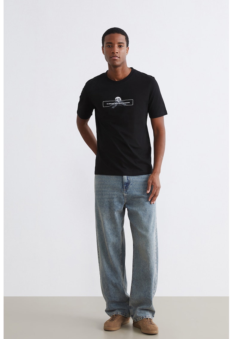 Tricou regular fit cu imprimeu grafic - Alb/Negru/Gri inchis