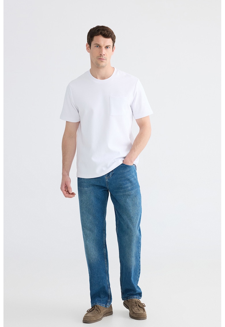 Tricou cu decolteu la baza gatului si buzunar pe piept - Alb optic