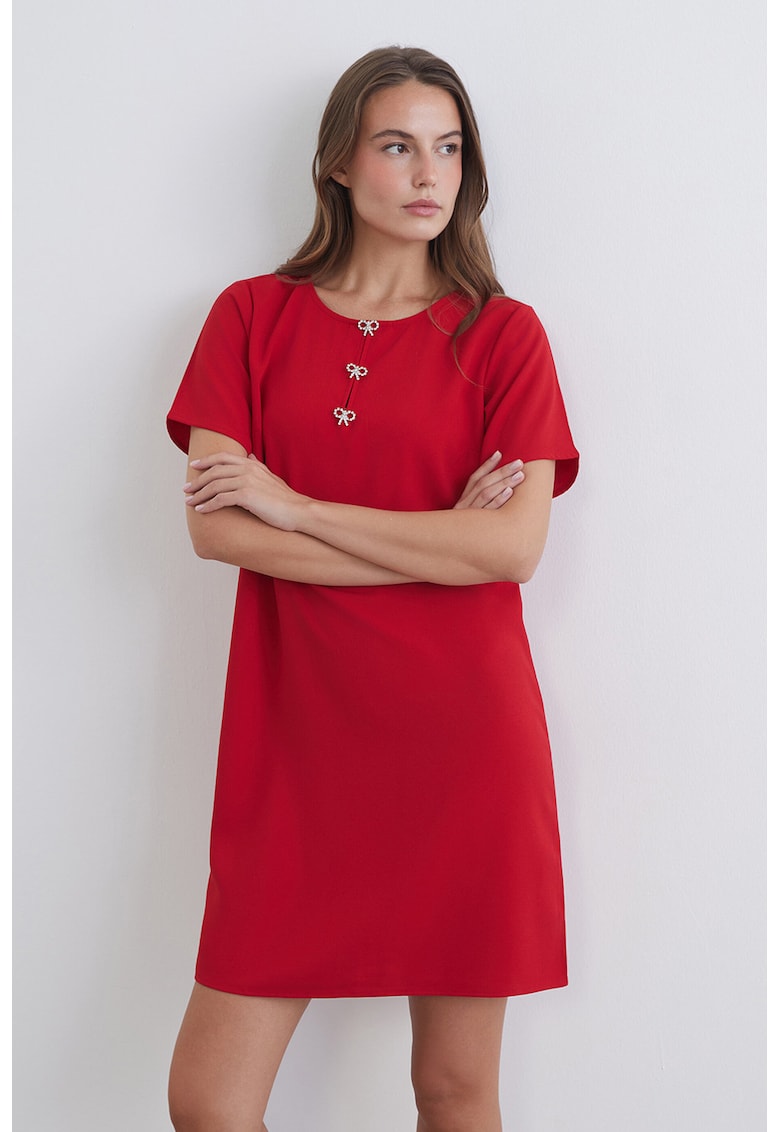 Rochie mini dreapta cu aplicatii decorative - Rosu