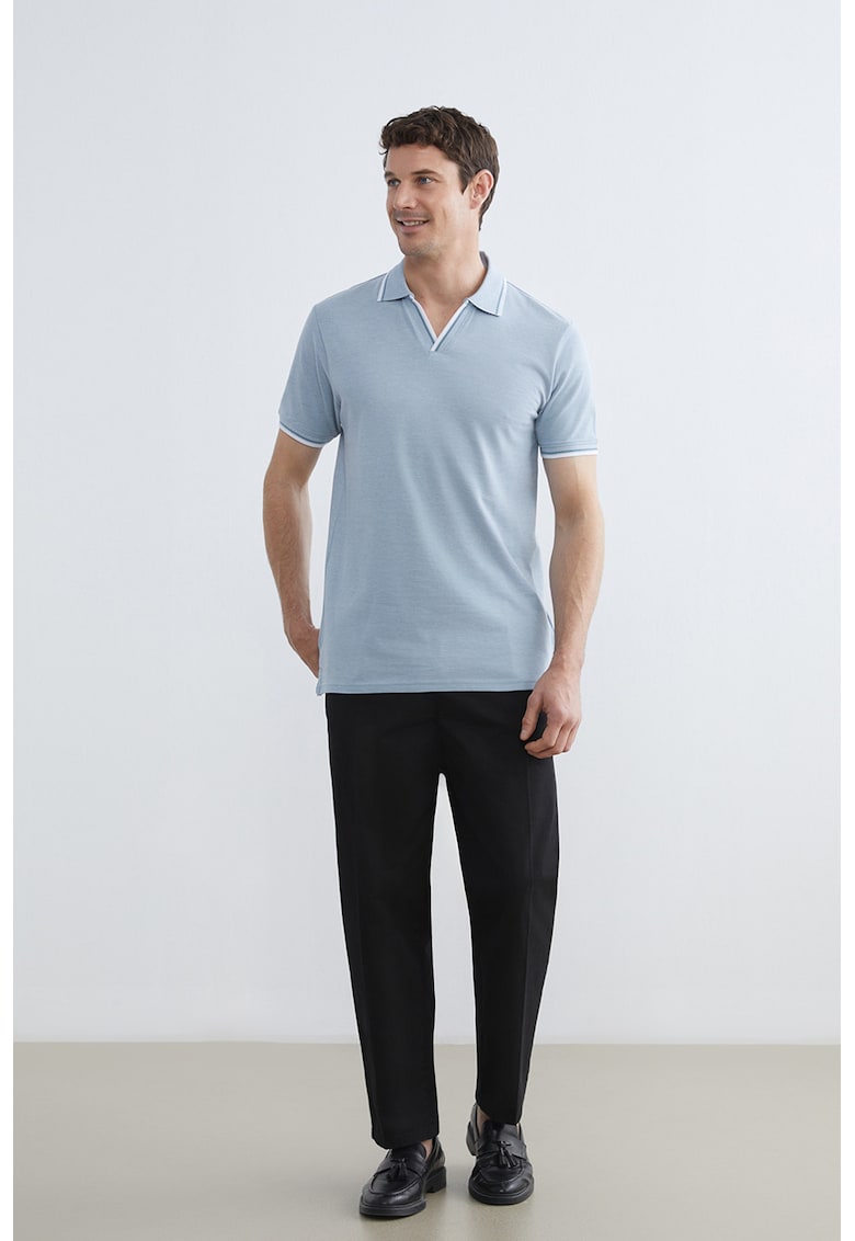 Tricou polo regular fit - Alb/Albastru deschis melange