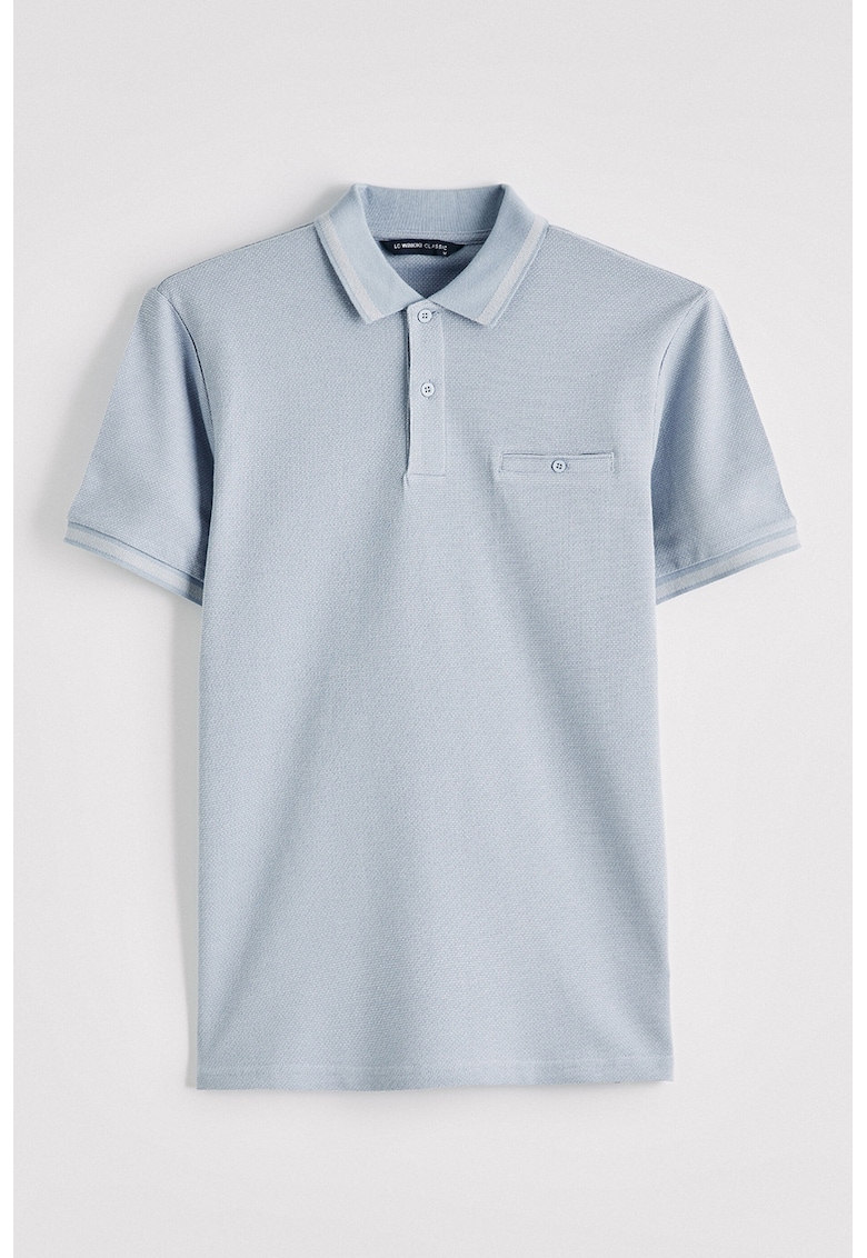 Tricou polo cu aspect texturat - Albastru glaciar