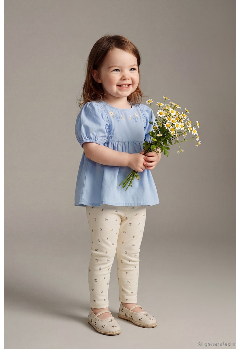 Set de bluza si pantaloni - Alb fildes/Albastru lavanda
