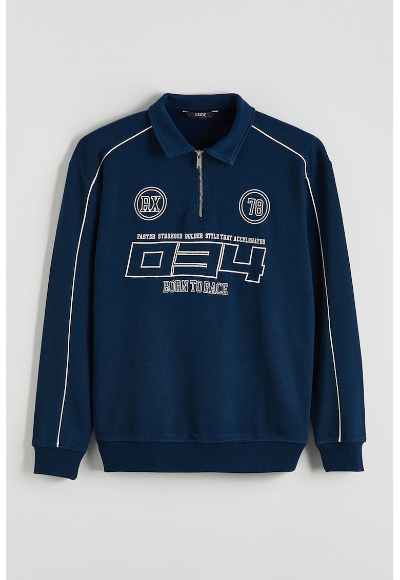 Bluza de trening cu fenta cu fermoar - Alb/Bleumarin