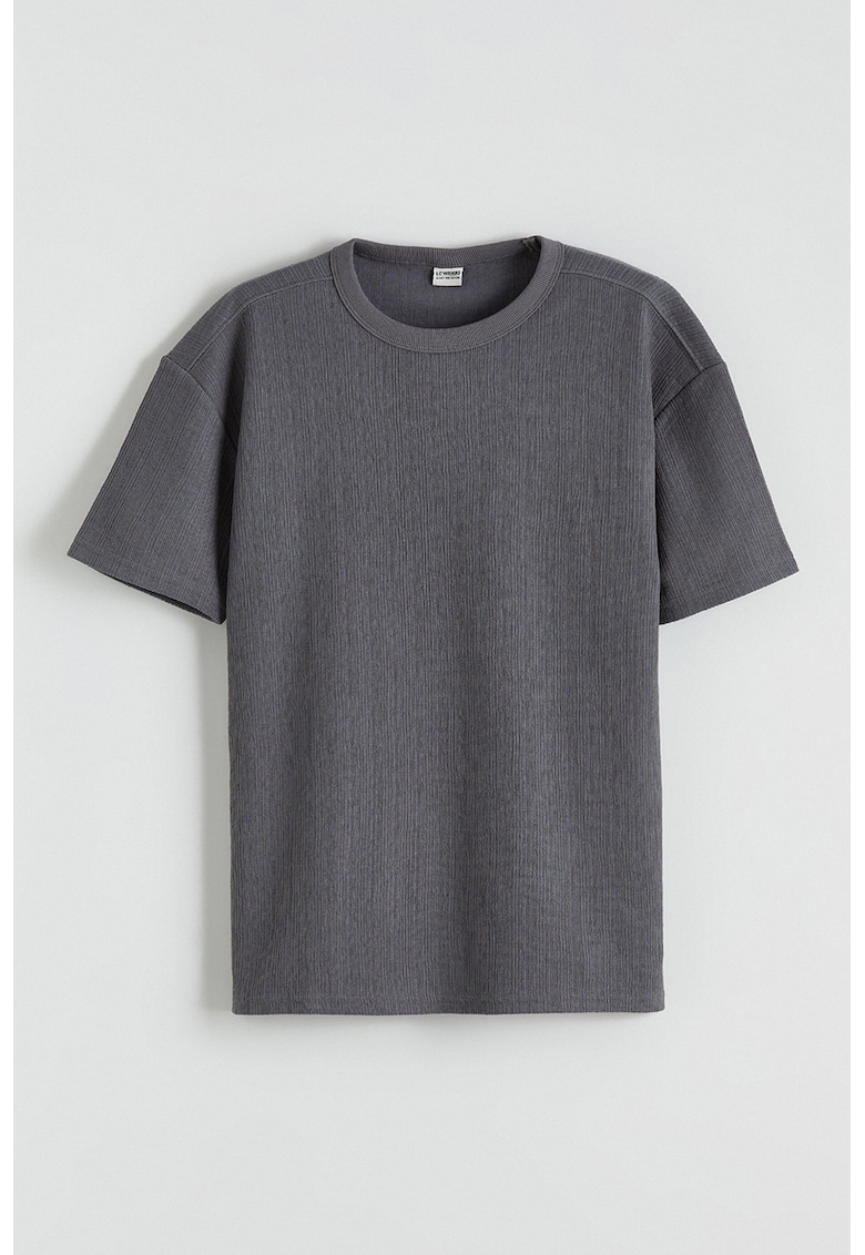 Tricou striat cu decolteu rotund - Gri inchis