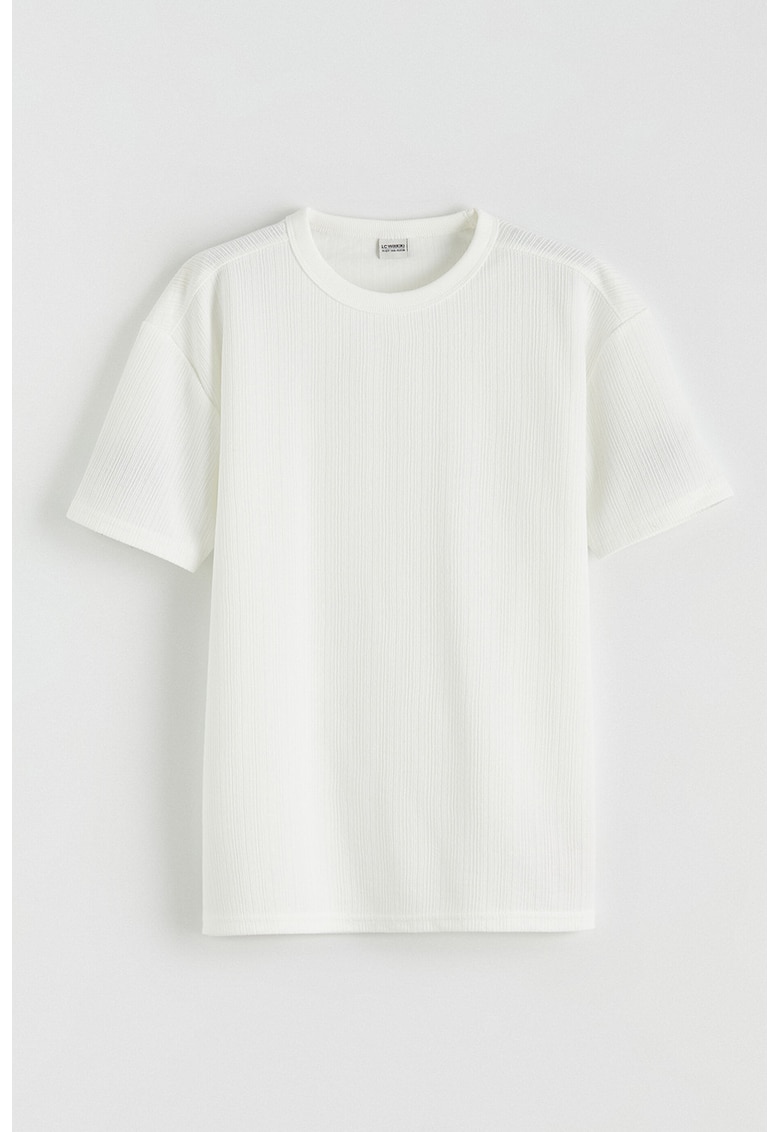 Tricou striat cu decolteu rotund - Alb