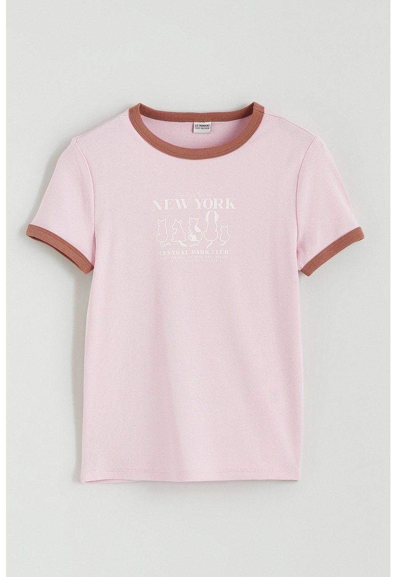Tricou cu imprimeu text - Alb/Maro scortisoara/Roz pastel