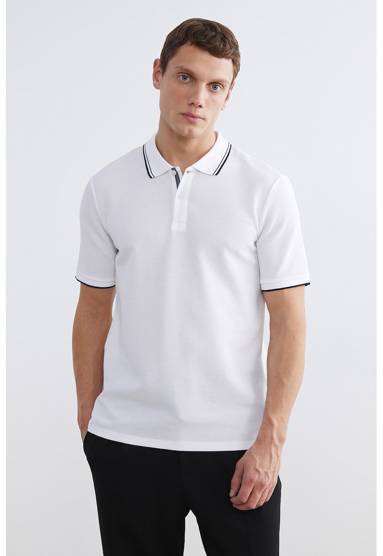 Tricou polo din amestec de bumbac - Albastru ultramarin/Alb optic