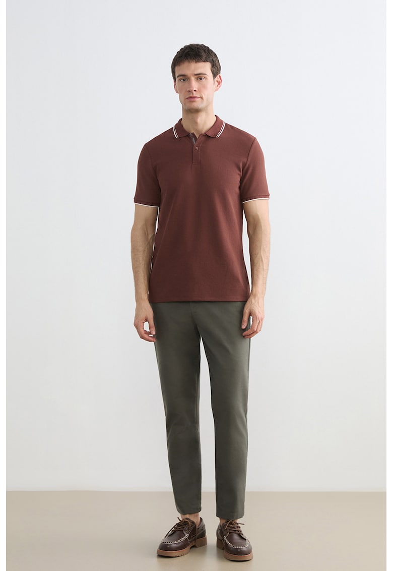 Tricou polo din amestec de bumbac - Alb/Maro cognac