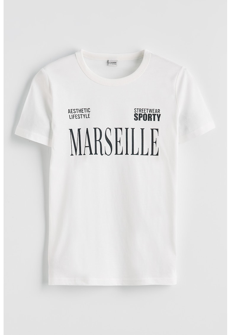 Tricou din bumbac cu imprimeu text - Alb/Negru