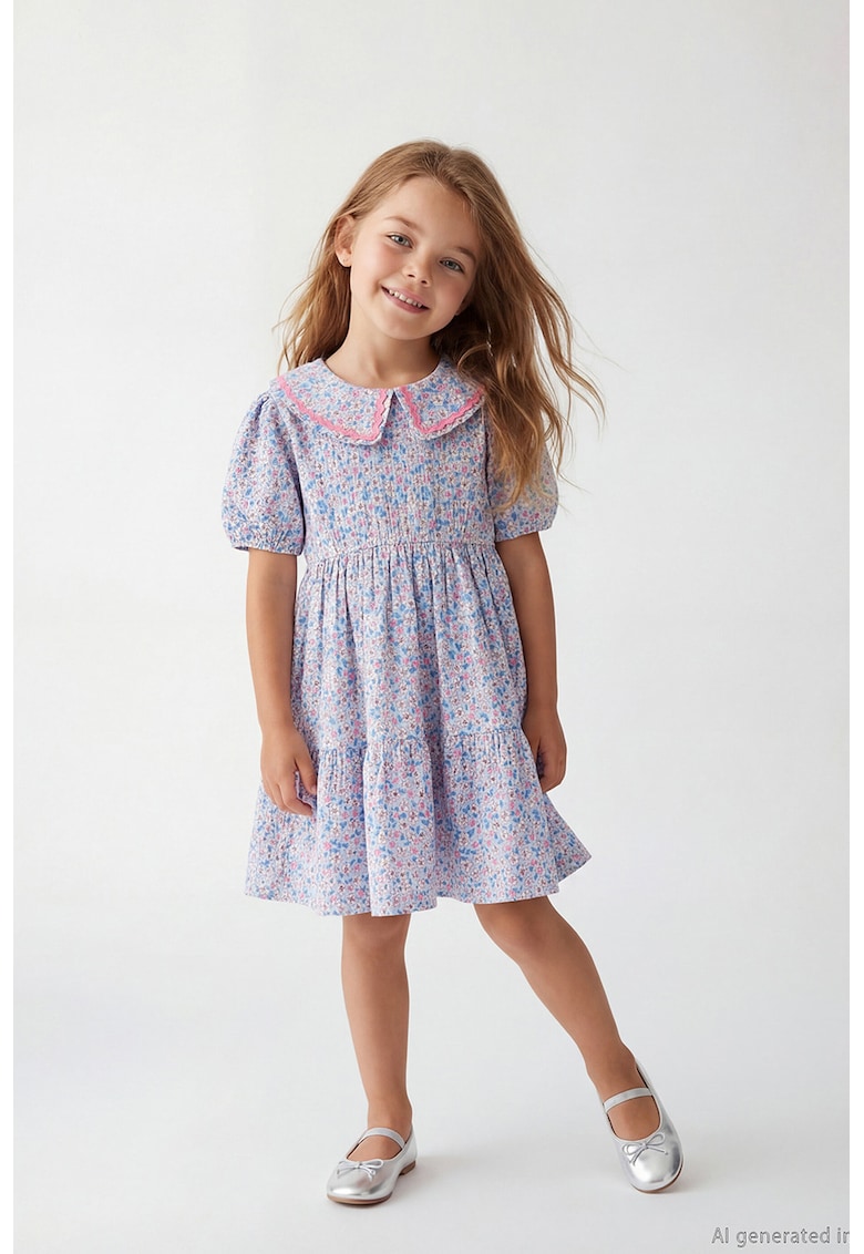 Rochie cu imprimeu floral - Alb/Roz/Albastru