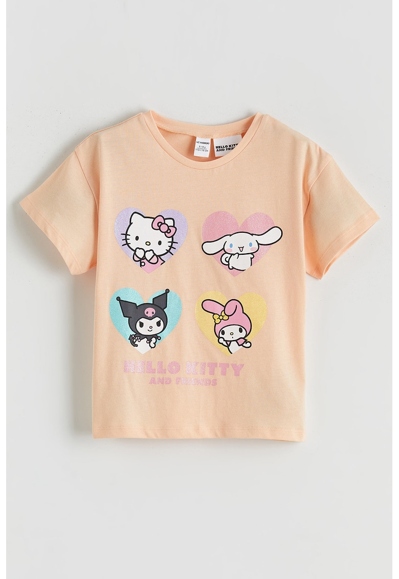Tricou de bumbac cu imprimeu Hello Kitty - Alb/Roz pastel/Portocaliu pal