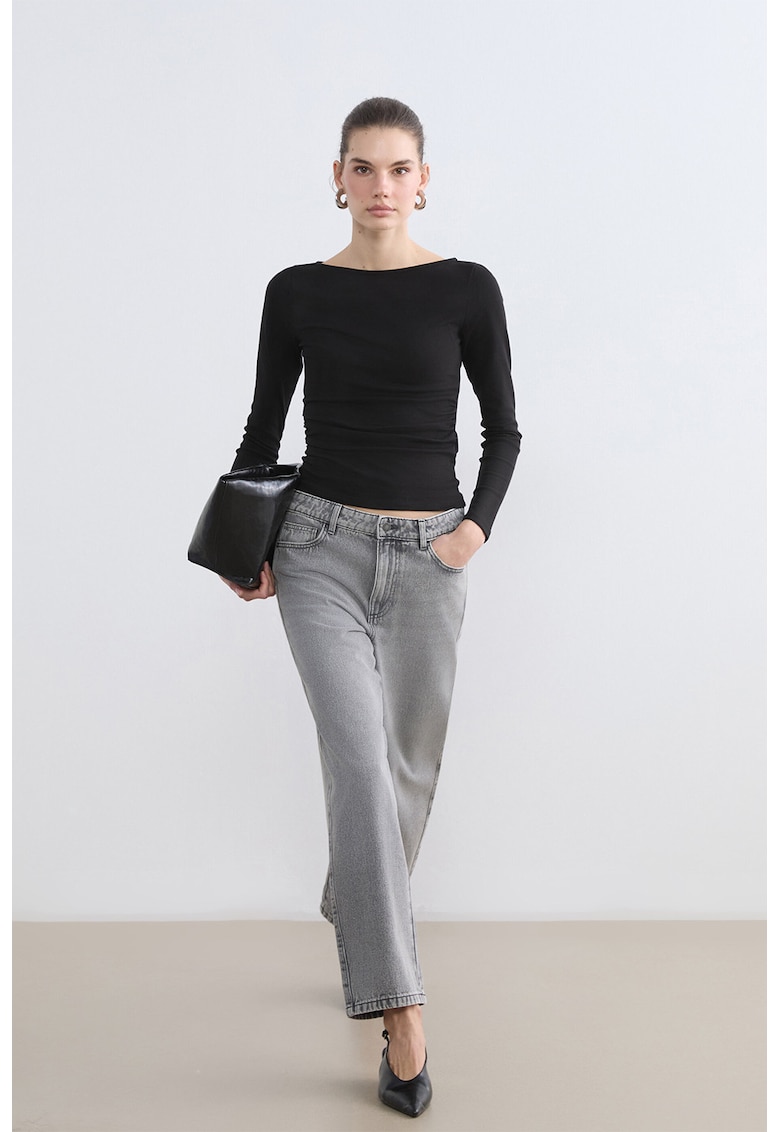 Blugi drepti cu aspect decolorat - Gri