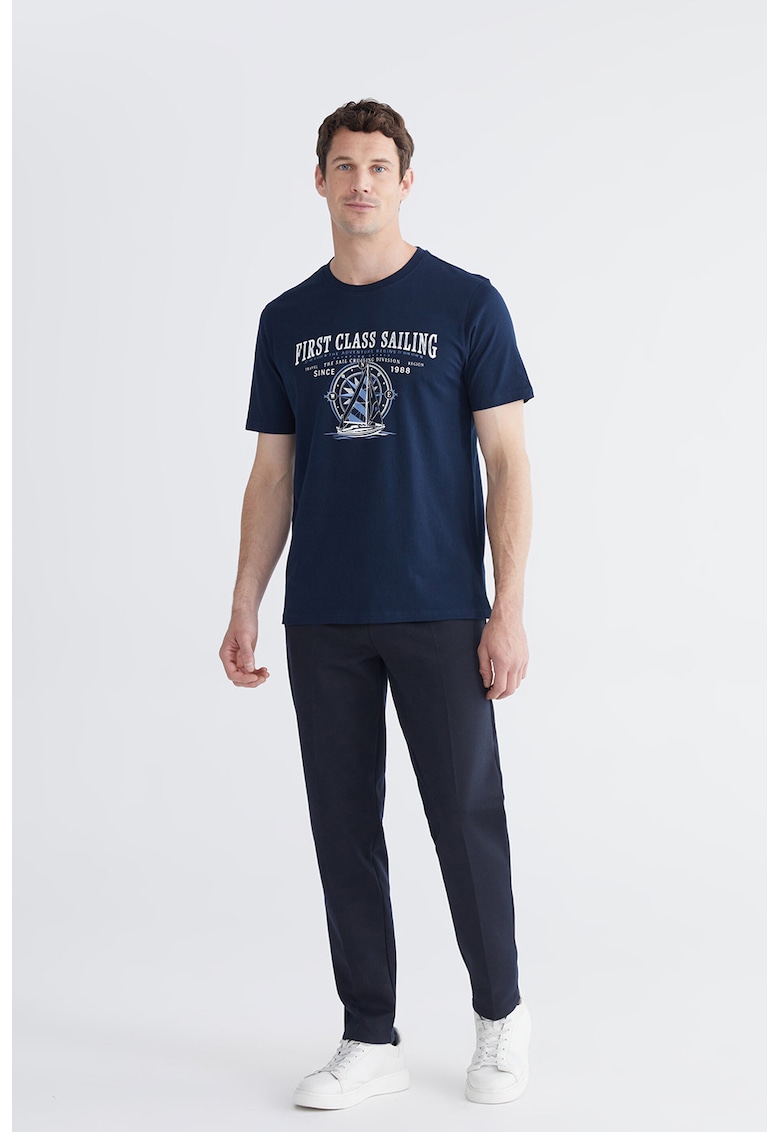 Tricou regular fit cu imprimeu text - Alb/Bleumarin