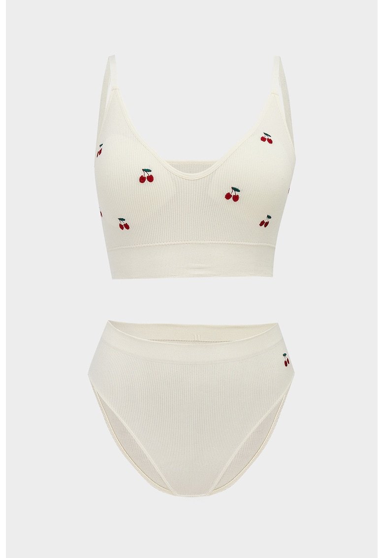 Set de sutien striat si chiloti - 2 piese - Alb fildes