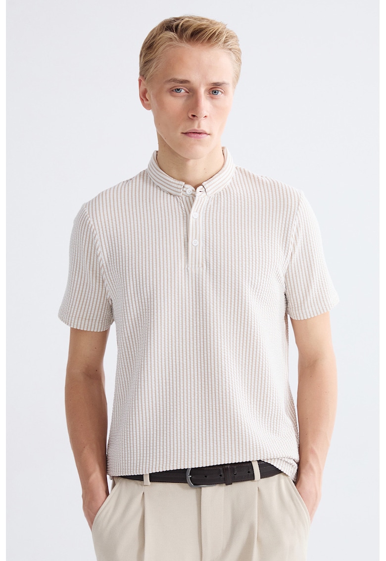 Tricou regular fit texturat - Gri deschis